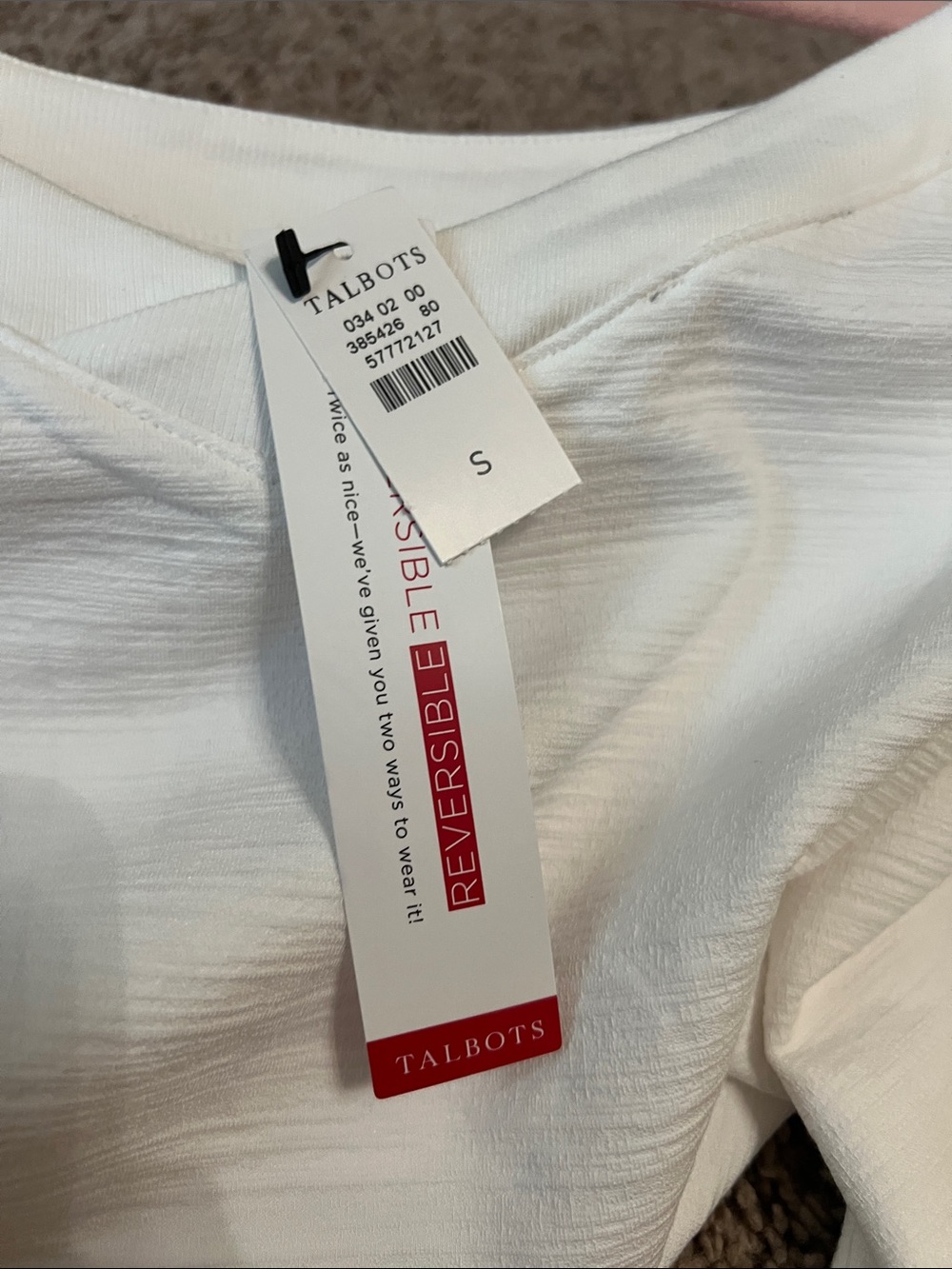 T by Talbots Cozy Crush Two Way White Pullover Top Size S - Picture 4 of 5